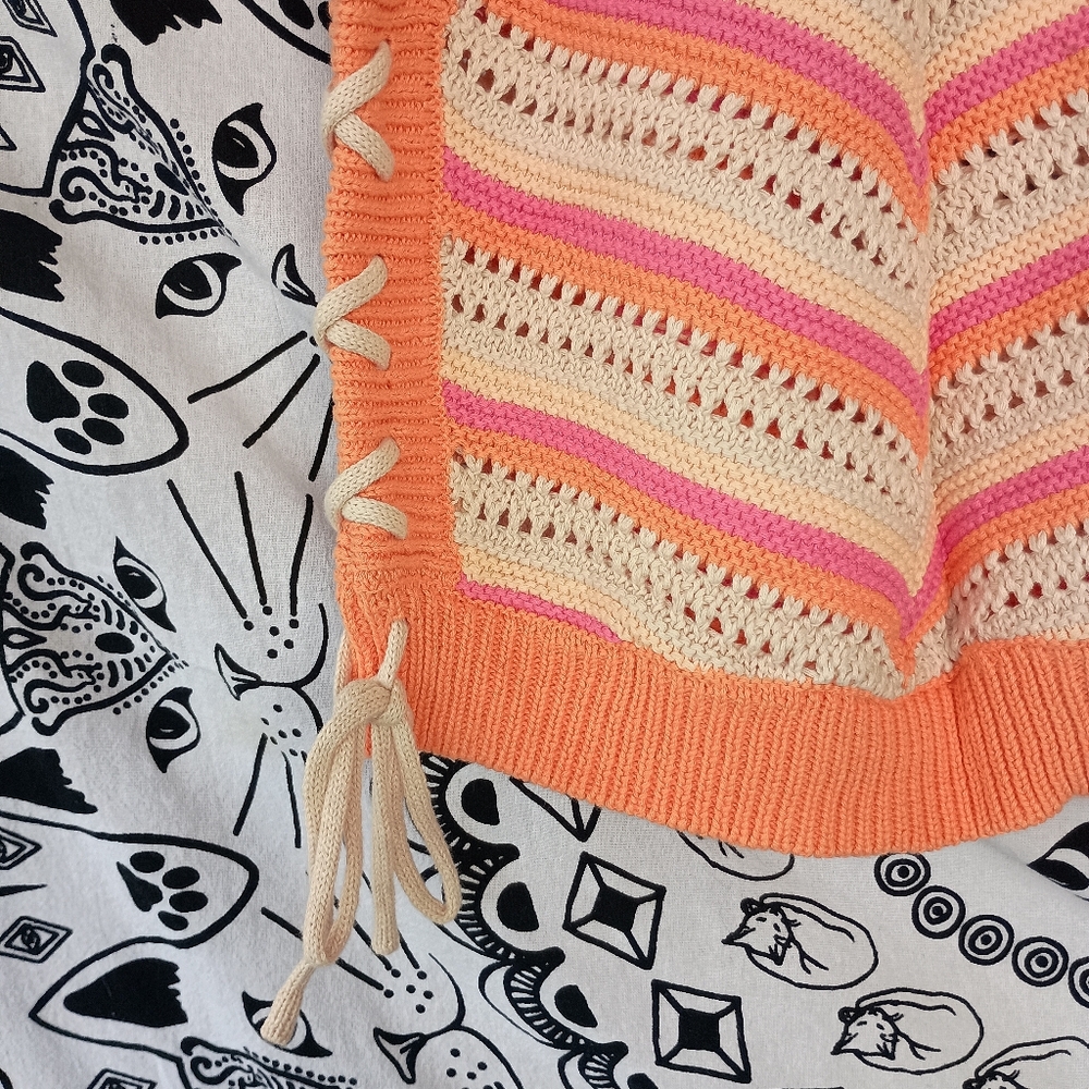 BCBG Orange Crochet Striped Lace Up Tank Top‎ - Picture 2 of 5